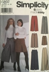 5802 6 SKIRTS, CULOTTE SPLIT SKIRTS 3 LENGTHS PATTERN 14-22